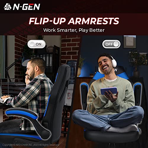 N-GEN Video Gaming Computer Chair Ergonomic Office Chair Desk Chair with Lumbar Support Flip Up Arms Adjustable Height Swivel PU Leather Executive with Wheels for Adults Women Men (White)