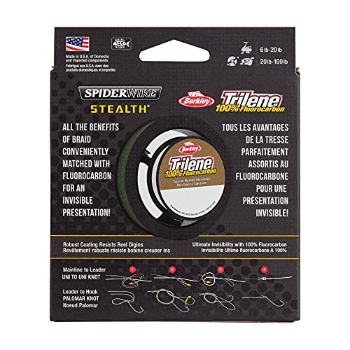 SpiderWire Stealth 8lb Braid + Trilene 100% Fluorocarbon Dual Spool, Hi-Vis Yellow/Clear, Superline Mono Equiv: 2lb