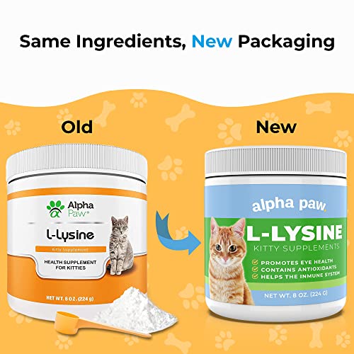 Alpha Paw - Human Grade for Pets - Cat Lysine Supplement - Extra Servings 5-10 Month Supply - Natural Lysine (8 Ounces/227 Grams)