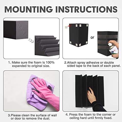 24 Pack Sound Proof Foam Panels for Wall,Self Adhesive Acoustic Panels,12" X 12" X 1.2" Egg Crate Soundproof Wall Panels for Studio,Room Acoustic Treatment Foam,Sound Absorbing Foam Black