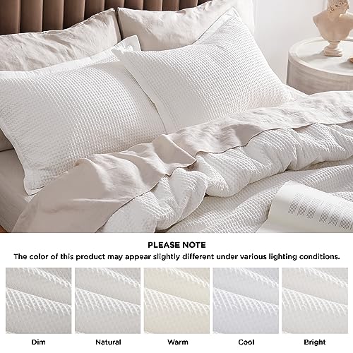Bedsure Cotton Duvet Cover Queen - 100% Cotton Waffle Weave Grey Blue Duvet Cover Queen Size, Soft and Breathable Queen Duvet Cover Set for All Season (Queen, 90"x90")