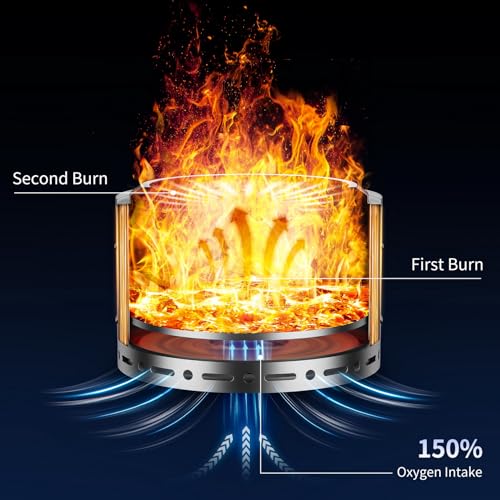 Panovue 19.5 inch Smokeless Fire Pit with Carry Bag, Stainless Steel Outdoor Smokeless Firepit, Wood Burning Fire Pits for Camping, Bonfire,Low Smoke Firepit for Outside(Black)