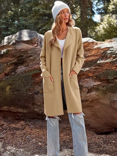 LILLUSORY Women's Chunky Oversized Cardigans Long Sleeve Knit Long Sweaters Dressy Over Dress Jackets Outerwear Camel, Small
