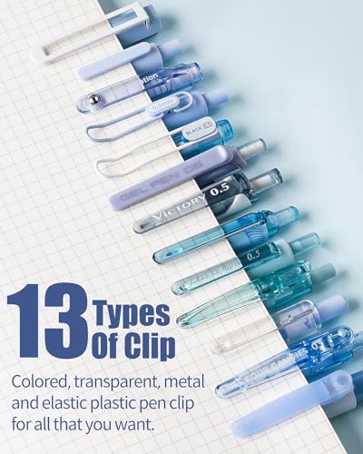 Four Candies 14Pack Pastel Gel Ink Pen Set,Cute Retractable 0.5mm Fine Point Pen,Note Taking Aesthetic Pens,12 Pack Black Ink Pens with 2Pack Highlighter, Smooth Writing Pens for School, Office (Blue)