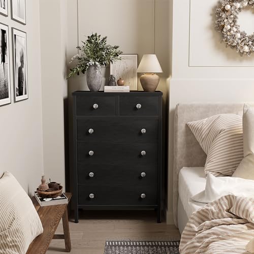BOLUO White Chest of Drawers for Bedroom Dresser with 6 Drawer Fabric Dressers for Closet Girls Modern