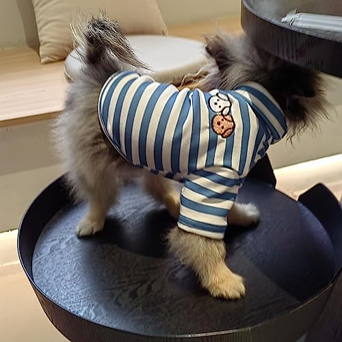 Turtleneck Dog Sweater Cute Doggie Embroidery Super Soft Dog Sweatshirt Dog Shirt Stretchy Striped Puppy Pullover for Cats Small Medium Large Dog (Black Striped, X-Small)