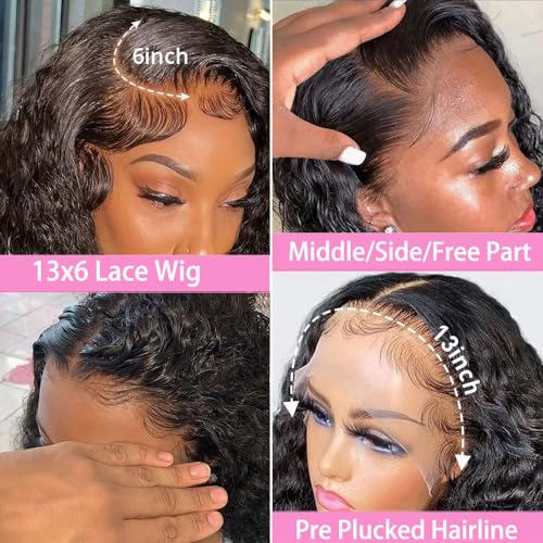 Fadaina 13x6 Deep Curly Lace Front Wigs Human Hair 180 Density, 18 Inch Curly Lace Frontal Wig Human Hair Pre Plucked with Baby Hair (18inch, 13x6 Curly Wig)