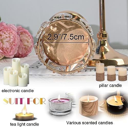 Set of 3 Cup Crystal Tealight Candle Holders, Centerpieces for Table Wedding Centerpieces Crystal Decorative Tealight Candle Dining Table Candle Holder Decor for Party (8.7"+10.6"+12.2", Gold)
