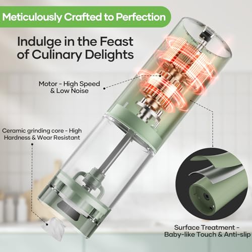 OPIIV 2 Pack Electric Salt and Pepper Grinder Set - USB Rechargeable Automatic Salt Pepper Mill Shaker with LED Light, Adjustable Coarseness, One Hand Operation