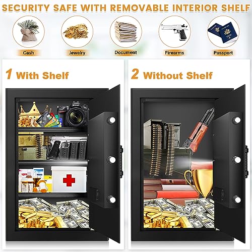 4.2 Cu ft Extra Large Safe Box Fireproof Waterproof, Security Home Safe with Fireproof Bag, LCD Digital Keypad Key Lock and Removable Shelf, Fire Document Safe for Money Medicines Jewelry Valuables