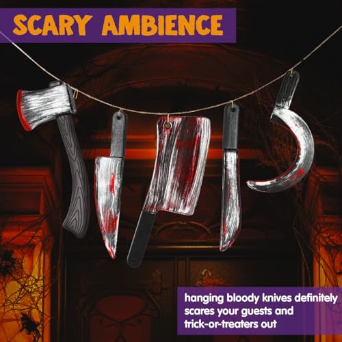 JOYIN 5 Pcs Knife Weapons Halloween Decorations Outdoor Indoor Toys Halloween Home Decor Haunted House Fake Blood, Machete Axe Cleaver Sickle