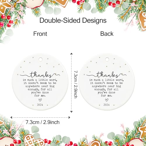 Thank You Gifts for Women, Thank You Ornament Appreciation Gifts for Women, Nurse, Teacher, Friends, Sister,Coworker, Boss, 2.9" Ceramic Thank You Christmas Ornament 2024