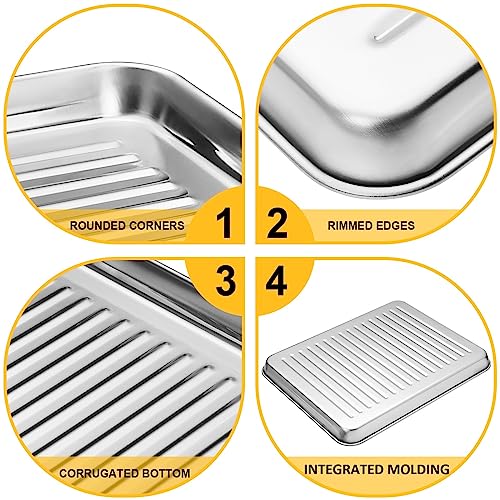 Zacfton Mini Cookie Sheets for Baking, Baking Sheet Stainless Steel Set of 2, Nonstick Baking Pans - 9.3 x 7 x 1 Inches, Dishwasher Safe & Twist Resistant