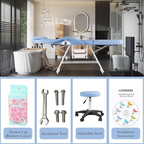 LUXMARS Facial Chair, Tattoo Chair Massage Bed with Hydraulic Stool for Professional Massage Facial Lash Beauty Spa, White