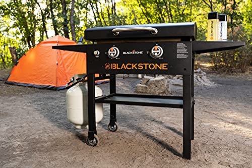Blackstone 2147 Original 28” Griddle with Integrated Hood and Counter Height Dual Side Shelves, Powder Coated Steel, Black