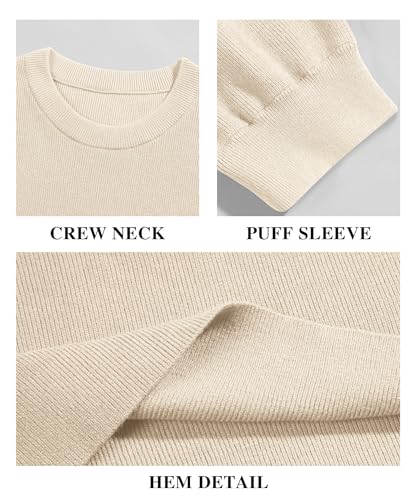 Bodosalia Womens Puff Short Sleeve Sweater Casual Summer V Neck Pullover Tops Ribbed Knit Sweater Blouse