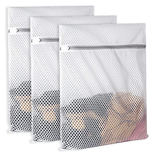SUERIV 3Pcs Durable Honeycomb Mesh Laundry Bags for Delicates 125gsm Net Fabric Durable and Reusable Delicate Wash Bag,Organization Bag for Lingerie,Sock,12 x 16 Inches(3 Medium)