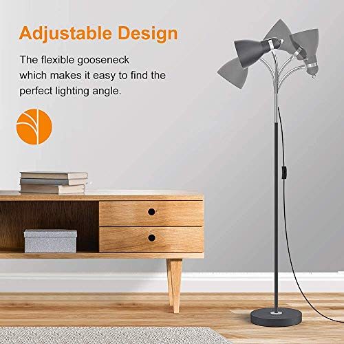 LEPOWER Floor Lamp, Metal Standing Lamp with Adjustable Gooseneck, Heavy Metal Base, Reading Pole Lamp for Office, Black Floor Lamps for Bedroom, Living Room