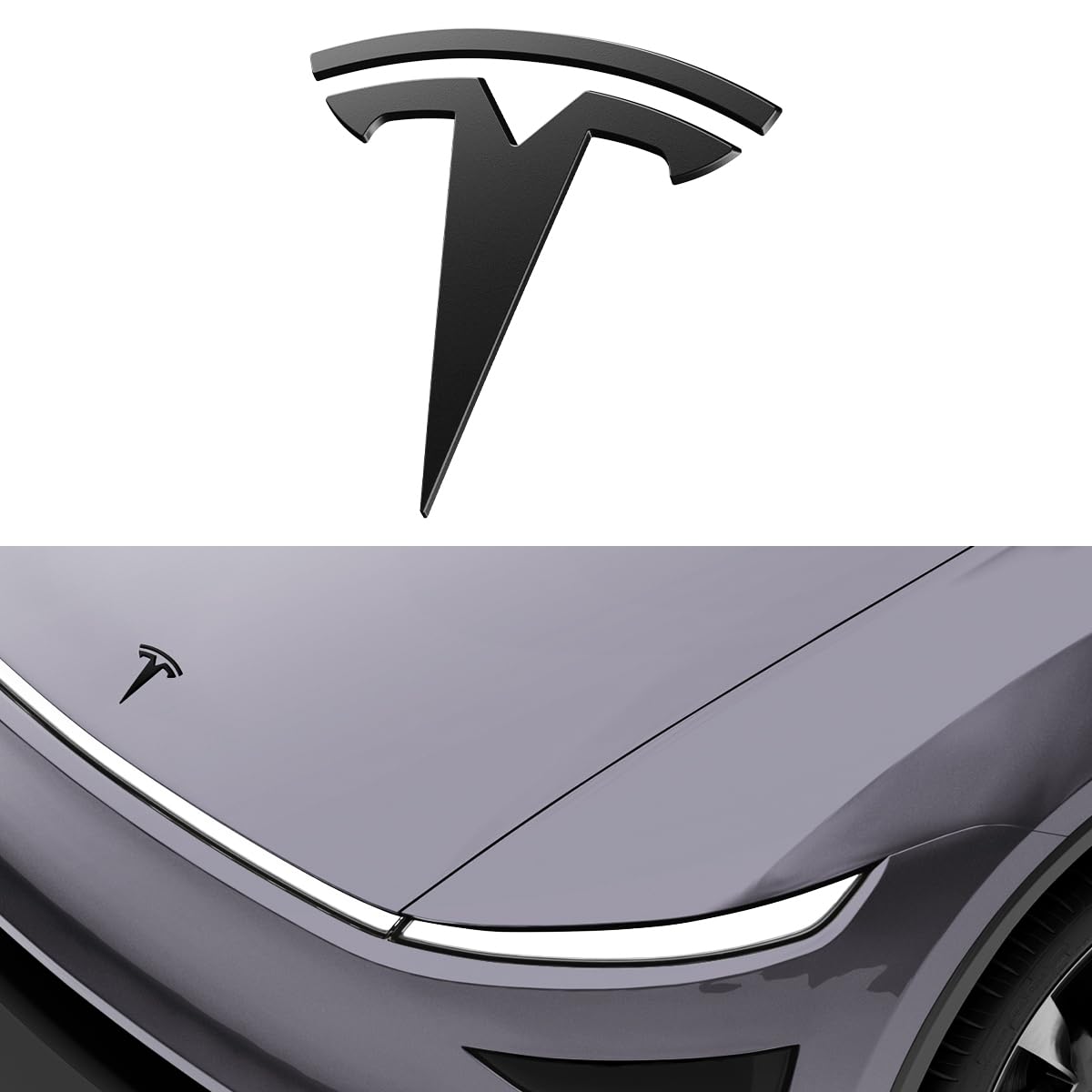 Spigen Front Emblem Badge Hood Ornament (Car Wash Safe, Ultra-Strong Adhesion Logo) Designed for 2025, 2026 Tesla Model Y Premium & Performance