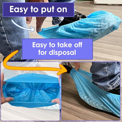 Buena Goods 100 Pack Extra Large Disposable Blue Boot and Shoe Covers - Indoor Reusable Shoe Covers Disposable - Non Slip Booties - Fits US Men's Size 14 and Women's 16 Size