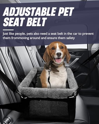 Dog Car Seat for Small Dogs, Detachable and Washable Dog Car seats Small Under 20lb, Upgraded Console Dog Booster Seat with Metal Frame, Pet Car Seat with Storage Pockets and Safety Leash