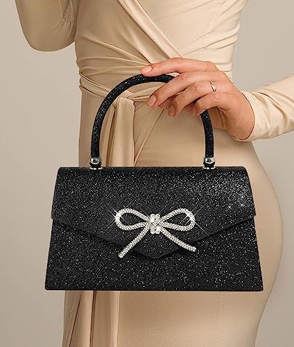 Trisapu Womens Evening Bag Sparkly Bow Clutch Purse Wedding Party Purses Glitter Rhinestone Cocktail Prom Handbags Black