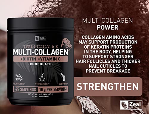 Premium Multi Collagen Peptides Protein Powder (1, 2, 3, 5 & 10) with Vitamin C, Biotin, Hyaluronic Acid, for Hair Skin and Nails - Marine, Bovine, Chicken & Eggshell (Unflavored, 45 Servings)