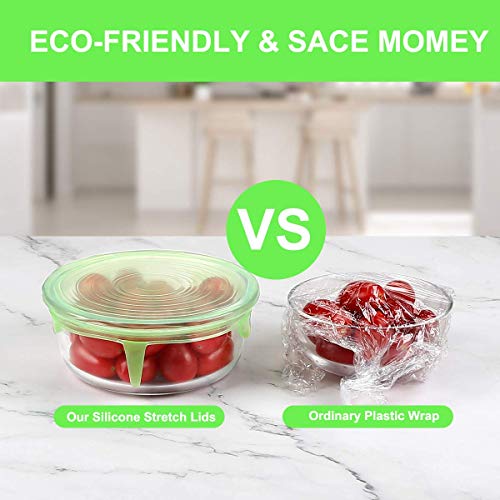 ONEGOL Silicone Stretch Lids, 12 Pack Silicone Lids, 6 Sizes BPA-free Silicone Bowl Covers Reusable for Cups, Bowls and Dish, Flexible, Round and Rectangle Fit 2.8” - 8.2” Container, Green & Blue