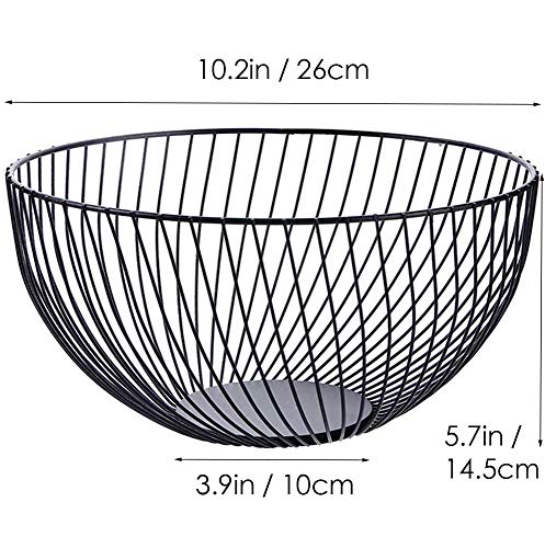 7UYUU Fruit Basket for Kitchen - Wire Fruit Basket Holder for Lemon, Potato, Onion - Black Countertop Fruit Bowl - 10.2 In (Round B)