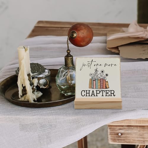 ANIANG Reading Room Book Desk Decor, Book Lovers Bookworm Gifts Wood Plaque, There is No Such Thing As too Many Books Wooden Plaque Sign with Wood Stand for Reading Room Home Library Shelf Decor