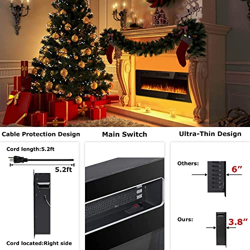 Vitesse 30 inch Ultra-Thin Electric Fireplace in-Wall Recessed and Wall Mounted Fireplace Heater,Linear Fireplace with Multicolor Flame,Timer,Low Noise,750/1500W,Touch Screen & Remote Control(30’’)