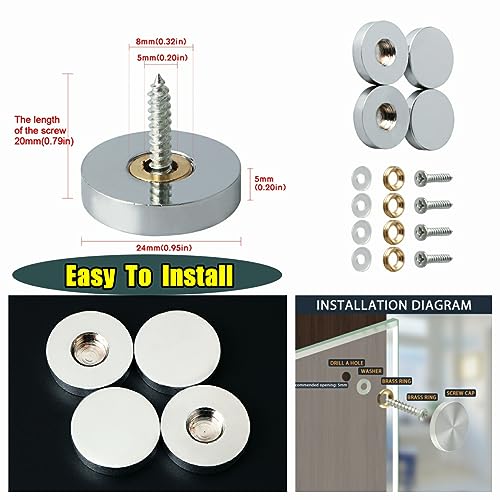 Alise Brass Screw Covers Caps,Decorative Mirror Screws Cap Nails,1 Inch Dia Upholstery Screws Head Covers,Chrome Finish ZS008-4P,Pack of 4