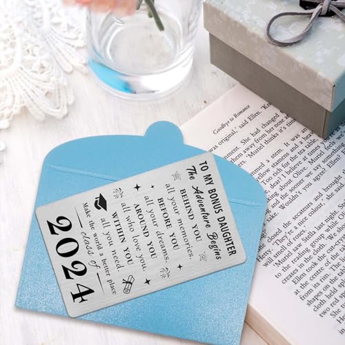 Gezxin Bonus Daughter Stepdaughter Graduation Card 2024- Proud Step Daughter Graduation Gifts from Step Mom and Dad- College High Middle School 5th 8th Grade Master Grad Graduate Present