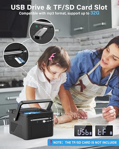 Boombox Cassette CD Player Bluetooth5.1 with 5000mAh Battery,5W Dual Stereo Speakers,Rechargeable CD Player with FM Radio,Remote Control,Tape Recording,3.5mm Earphone Jack,AUX/Micro SD/USB for Home
