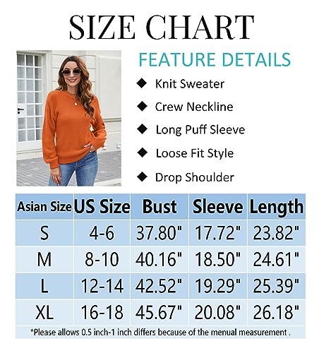 Naggoo Women's Crew Neck Long Lantern Sleeve Casual Chunky Knit Pullover Sweaters Tops Dark Blue XL