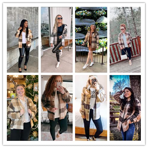 Womens Flannel Plaid Shirts Casual Long Sleeve Jacket Button Down Shacket Boyfriend Blouses Tops