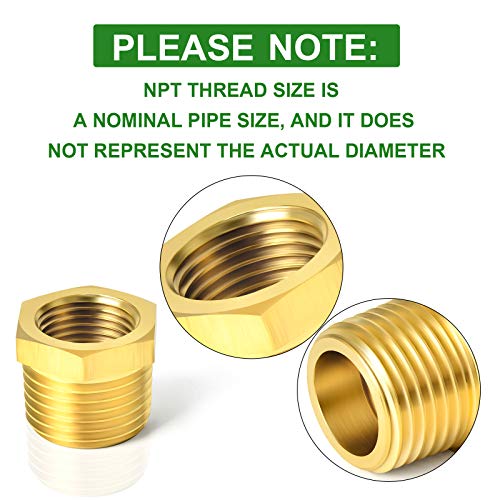 TAISHER 10PCS Brass Reducer Hex Bushing Threaded Pipe Fitting 3/8" NPT Male x 1/8" NPT Female Adapter