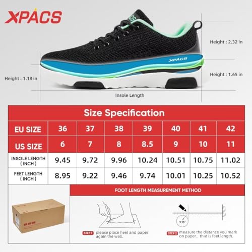 Womens Comfortable Diabetic Sneakers with Arch Support, Great Stylish Orthopedic Walking Shoes for Older Adults, Popular Running Sneakers for Outdoor Athletic Black/Mint Size 6