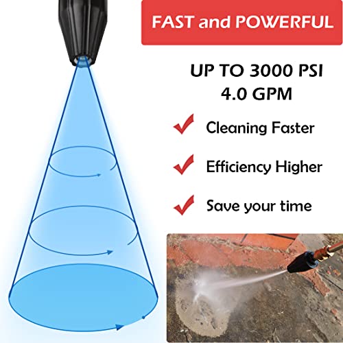 YAMATIC Pressure Washer Turbo Nozzle Tips, 360° Rotating Turbo with 5 Spray Nozzles, 3000 PSI 4.0GPM with 1/4" Quick Connector Compatible with Ryobi, Greenworks, Craftsman, Troybilt, Simpson