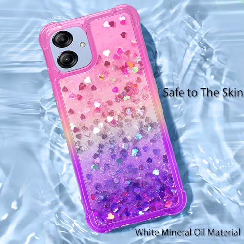 Guzhthi for Samsung A04E Case: Clear Glitter Flowing Liquid Quicksand Shockproof Corner Phone Case for Samsung Galaxy A04E with Tempered Glass Screen Protector - Pink/Purple