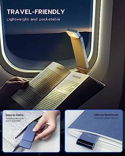 86lux Reading Light, Rechargeable Book Light for Reading in Bed, Ultralight Clip-on LED Bookmark Lamp with 3 Amber Colors & Stepless Dimming for Night Reading for Book Lovers, Kids,Pale Blue