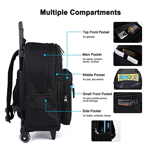 Tilami Rolling Backpack 18 inch Double Handle with Lunch Bag Wheeled Kids Backpack, Flamingo Black