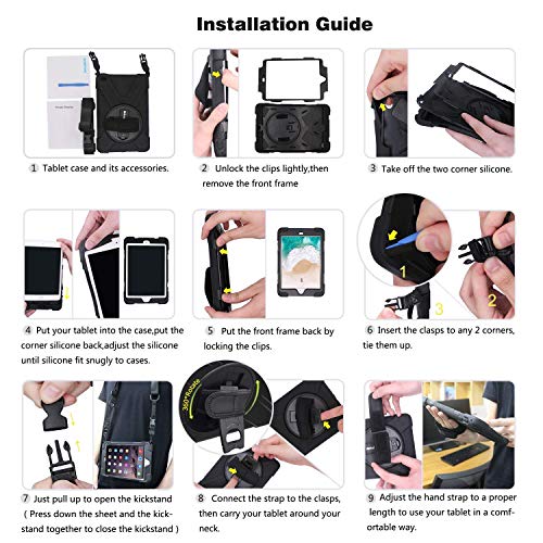 BRAECN for Galaxy Tab S5e Case, Heavy Duty Shockproof Case with Rotating Kickstand/Hand Strap and Carrying Shoulder Strap for Samsung Galaxy Tab S5e 10.5 Inch 2019 Tablet SM-T720/SM-T725(Black)