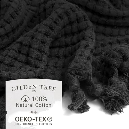 GILDEN TREE Decorative Waffle Hand Towels for Bathroom, 20x35 Large, Quick Drying Fingertip Towel, 2 Pack, Modern Style (Faded Black)