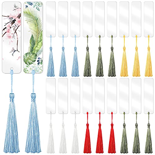 60 Pcs Acrylic Bookmark Blanks, 30Pcs Clear Acrylic Bookmarks for Women with 30 Pieces Colorful Tassel for DIY Bookmarks Crafts School Gift Bags Book Lovers Valentines Readers Gifts (4.75 × 1Inch)