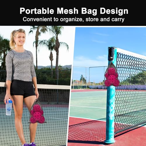 kisportee Pickleballs Balls, Outdoor Pickleball Ball with Mesh Bag for Sport Outdoor Play, High Elasticity & Durable USAPA Approved Pickleballs for All Style Pickleball Paddles (Pink)