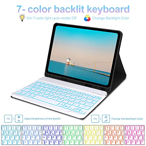 iPad Air 11 inch Case with Keyboard (M2) 2024, Detachable Bluetooth Keyboard, 7 Colors Backlit, Smart Protection Cover with Pencil Holder for Air 5th/4th 10.9” & iPad Pro 11 4th/3rd/2nd/1st Gen Green