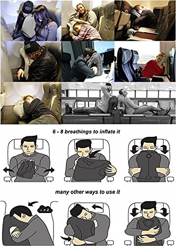 Inflatable Travel Pillows for Airplane, Blow Up Neck Pillow for Sleeping, Airplane Travel Essentials for Long Flight Support Head, Neck and Lumbar, Used for Car/Bus/Train/Office Rest, Adults Kids