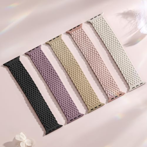 Zedoli 5 Pack Braided Solo Loop Compatible with Apple Watch Band 38mm 40mm 41mm 42mm Women Men, Stretchy Nylon Elastic Sport Strap Wristbands for Apple Watch SE Band iWatch Series 10 9 8 7 6 5 4 3 2 1