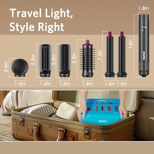 Jolitoi 6 in 1 Hair Dryer Brush, 110,000 RPM High-Speed Negative Ionic Blow Dryer Brush with Automatic Curling Iron for Drying Volumizing Straightening, Detachable Multi-Styler for All Hair Types